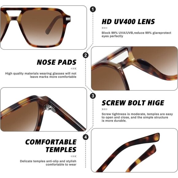 ?Women Brown Retro Trendy Classic Square Vintage Shade Double Bridge Sunglasses main image 5